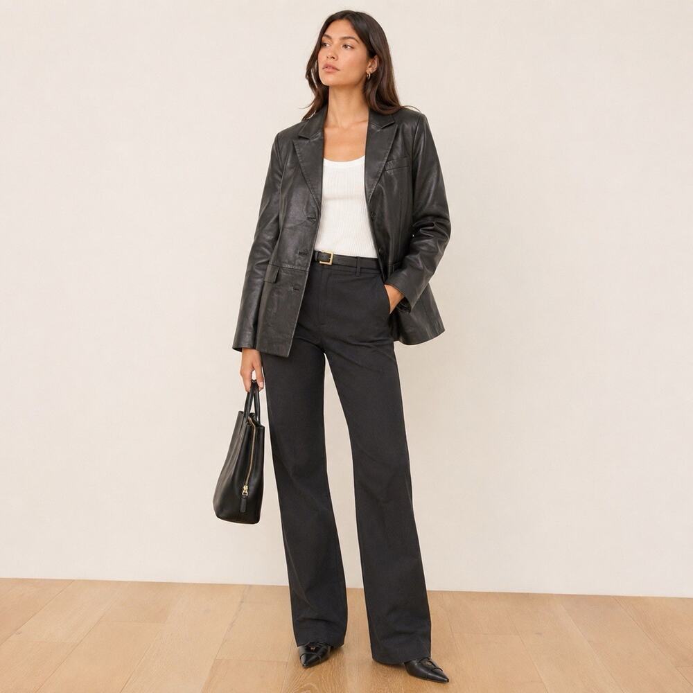 Veda x Reformation Hal Fitted Leather Black Blazer Jacket S NWT